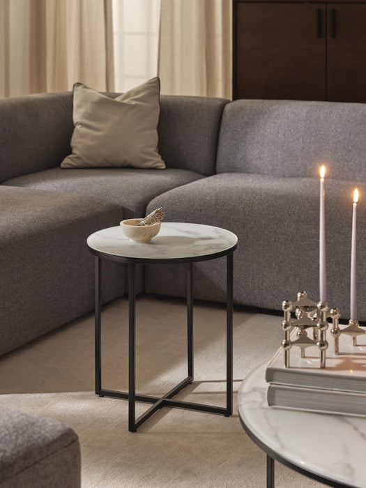 Antigua Round Side Table with Marble Effect Glass Top