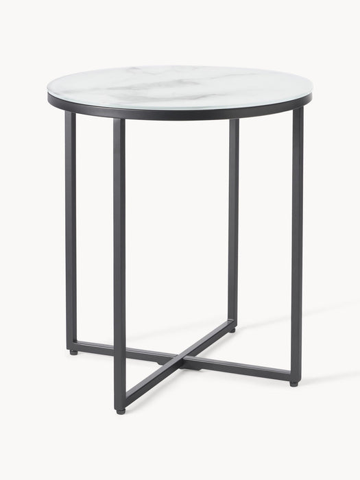 Antigua Round Side Table with Marble Effect Glass Top
