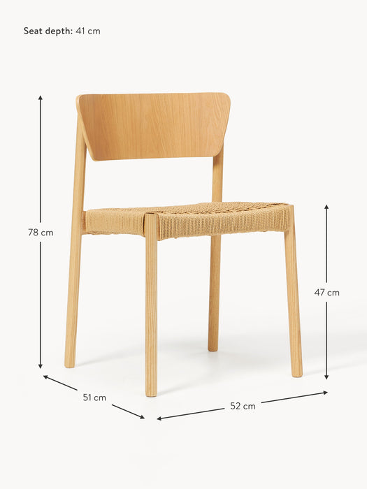 Wooden Dining Chairs Danny with Rattan Seat Set of 2