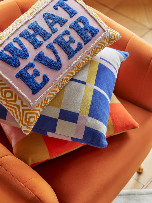 Whatever Cushion Cover with Embroidered Lettering