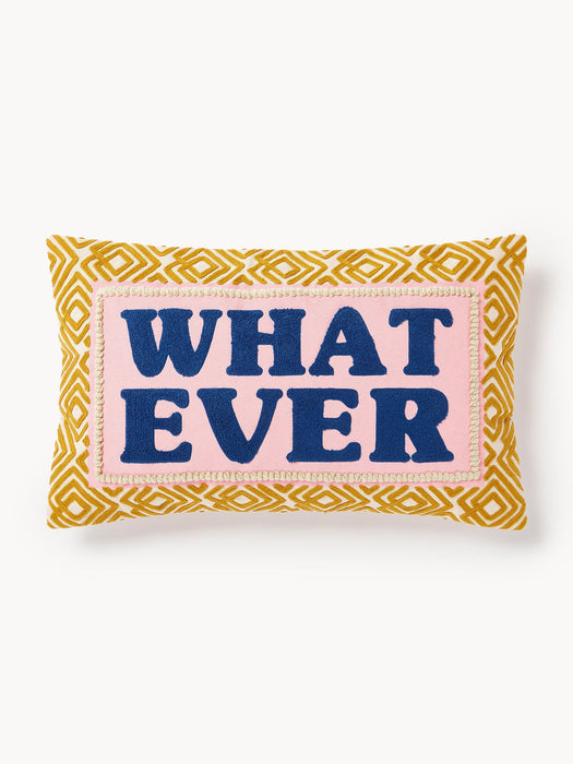 Whatever Cushion Cover with Embroidered Lettering