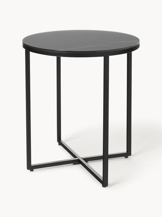 Antigua Round Side Table with Marble Effect Glass Top