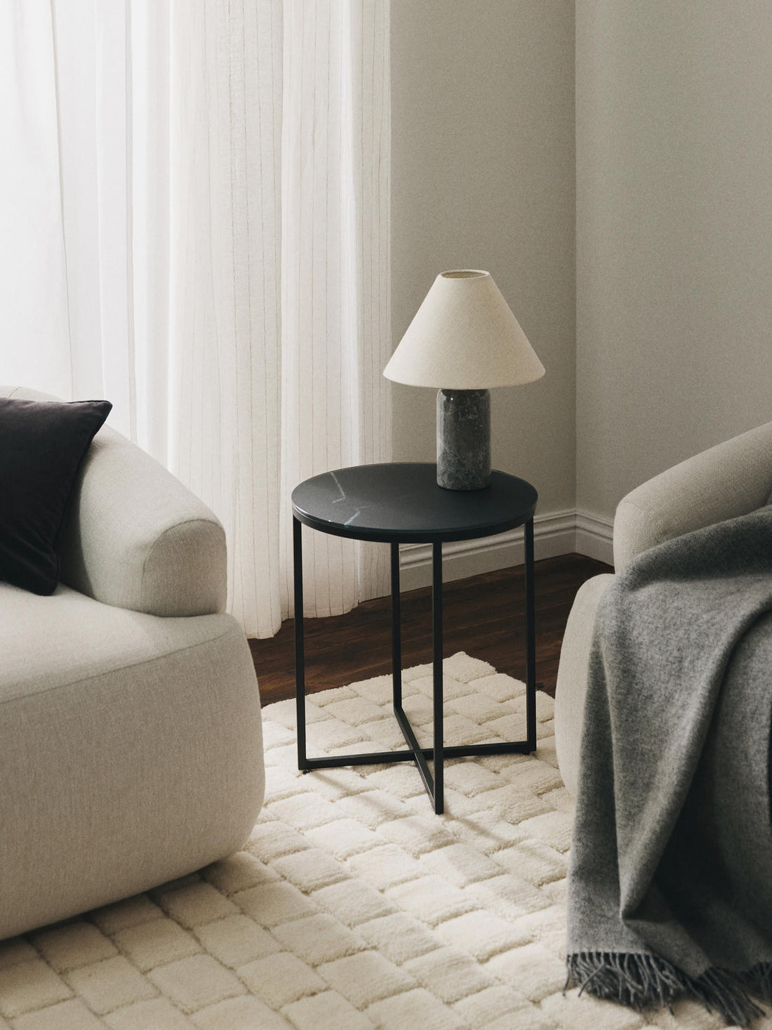 Antigua Round Side Table with Marble Effect Glass Top