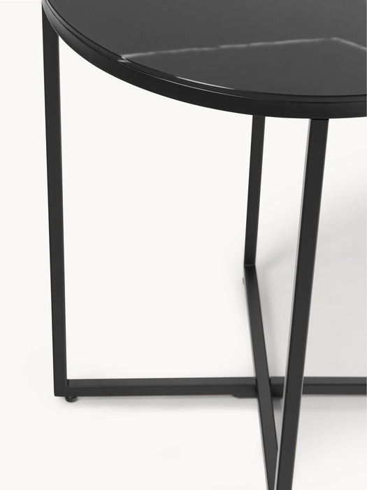 Antigua Round Side Table with Marble Effect Glass Top