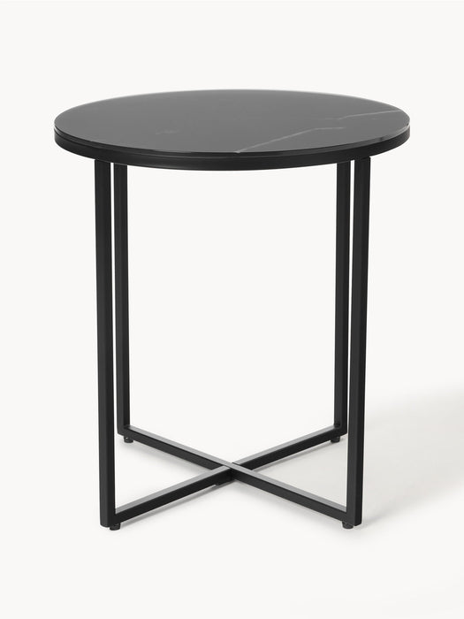Antigua Round Side Table with Marble Effect Glass Top