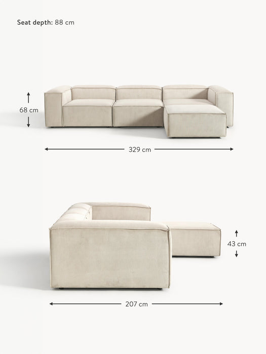 Corduroy Modular Sofa Lennon 4-seater with Ottoman leftright