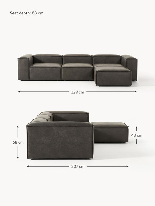 Modular Leather Sofa Lennon 4-seater with Ottoman leftright