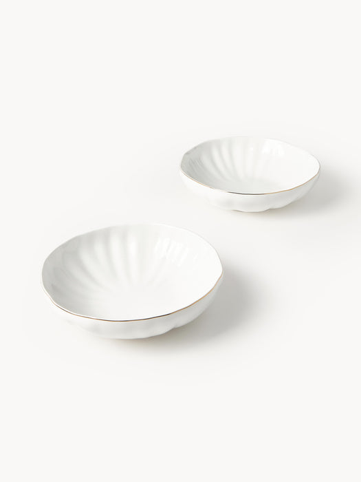 Porcelain Soup Plates Sali with Embossed Pattern Set of 2