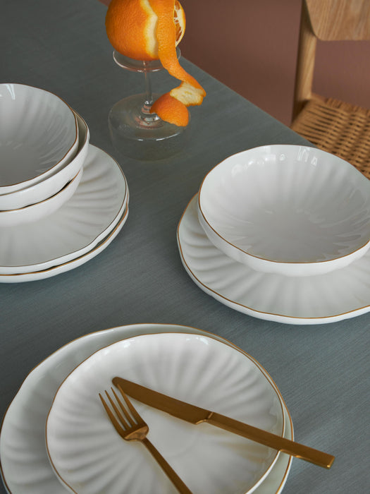 Porcelain Soup Plates Sali with Embossed Pattern Set of 2