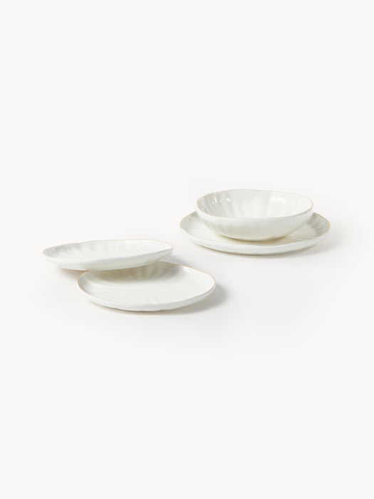 Porcelain Soup Plates Sali with Embossed Pattern Set of 2