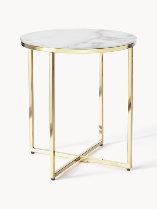 Antigua Round Side Table with Marble Effect Glass Top