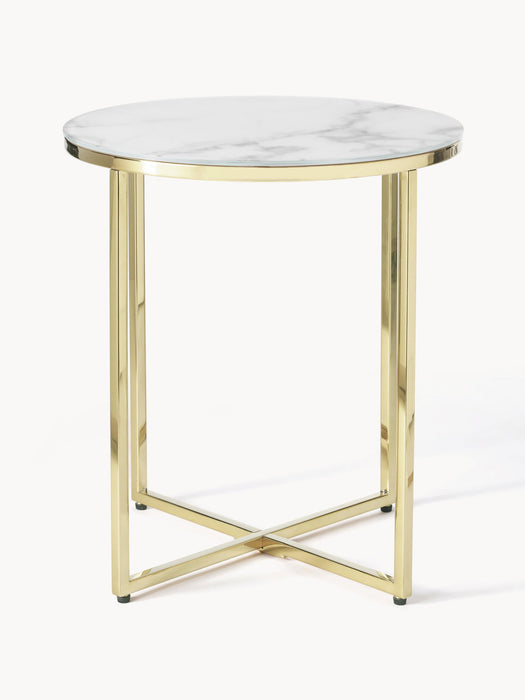 Antigua Round Side Table with Marble Effect Glass Top