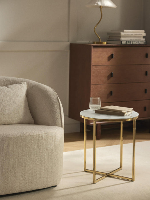 Antigua Round Side Table with Marble Effect Glass Top