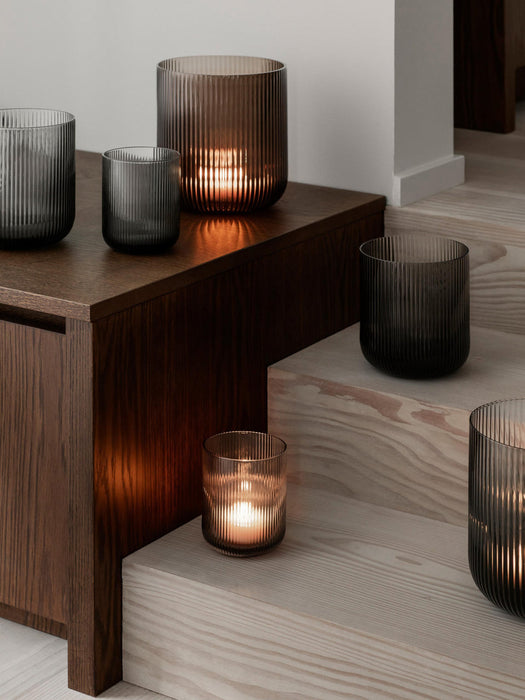 Ven Glass Candle Holder with Embossed Pattern, H 16 cm