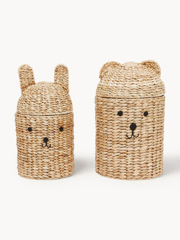 Handmade Storage Baskets Bear & Rabbit with Lids, Set of 2