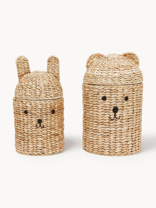 Handmade Storage Baskets Bear & Rabbit with Lids, Set of 2