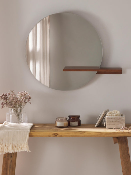 Round Wall Mirror Sandro with Wooden Shelf