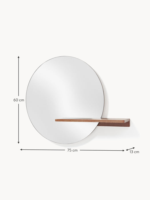 Round Wall Mirror Sandro with Wooden Shelf