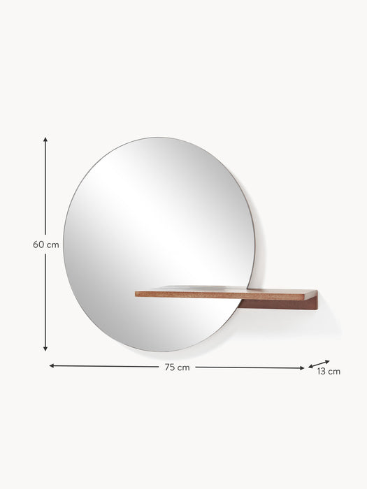 Round Wall Mirror Sandro with Wooden Shelf