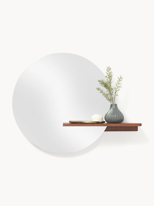 Round Wall Mirror Sandro with Wooden Shelf