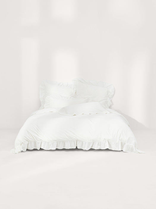 Louane Washed Cotton Percale Duvet Cover with Ruffles