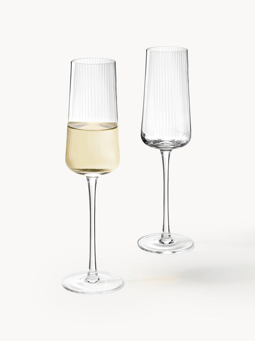Handmade Grooved Structure Champagne Glasses Cami Set of 4
