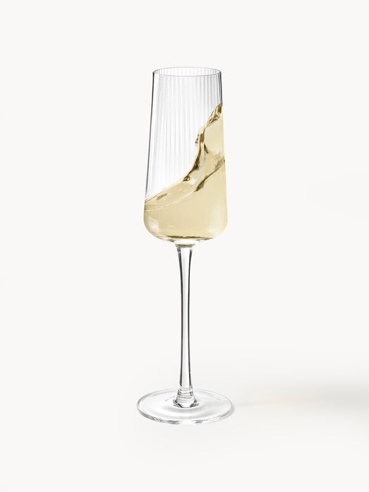 Handmade Grooved Structure Champagne Glasses Cami Set of 4