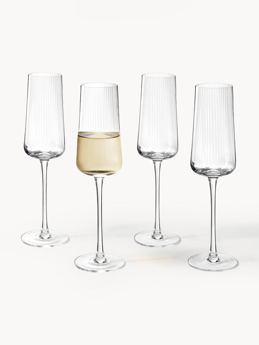 Handmade Grooved Structure Champagne Glasses Cami Set of 4