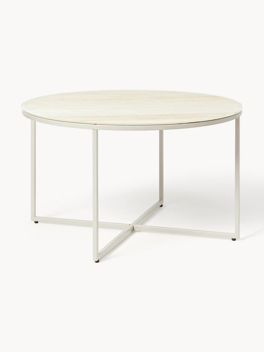 Antigua Round Coffee Table with Travertine Effect Glass Top