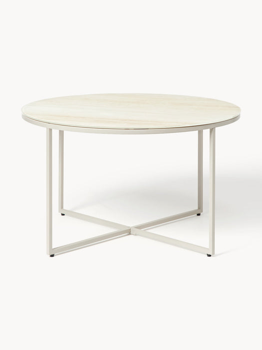 Antigua Round Coffee Table with Travertine Effect Glass Top