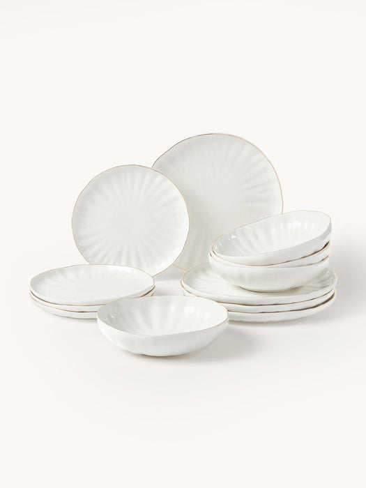 Sali Porcelain Tableware Set with Embossed Pattern, 4 People, Set of 12