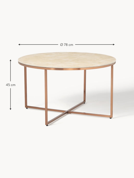 Round Coffee Table Antigua with Marble Effect Glass Top