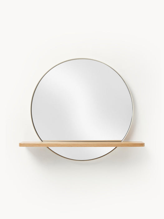 Kenny Round Wall Mirror with Wooden Shelf