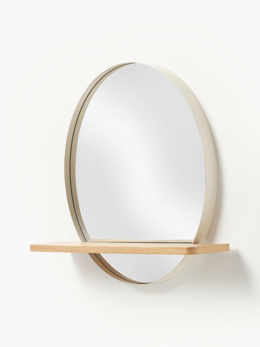 Kenny Round Wall Mirror with Wooden Shelf