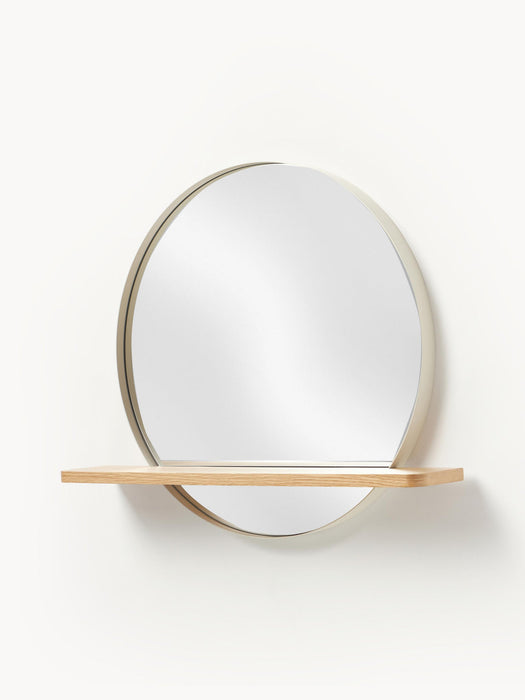 Kenny Round Wall Mirror with Wooden Shelf