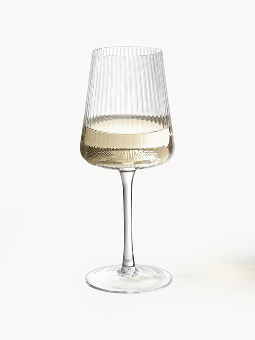 Handmade White Wine Glasses Cami with Embossed Pattern Set of 4
