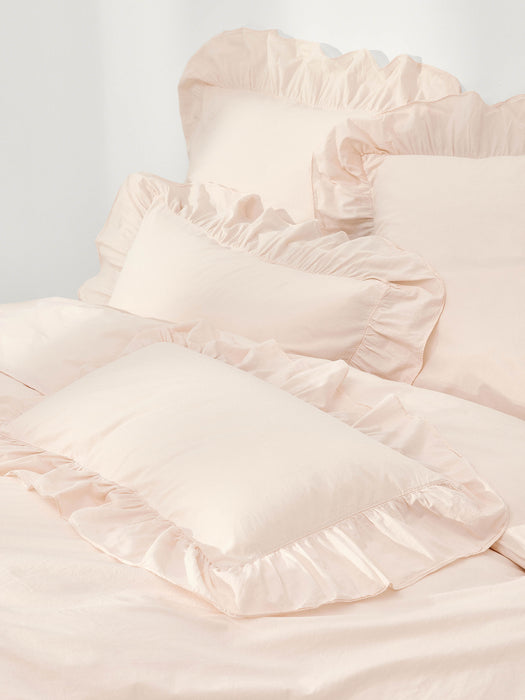 Washed Cotton Percale Duvet Cover Louane with Ruffles