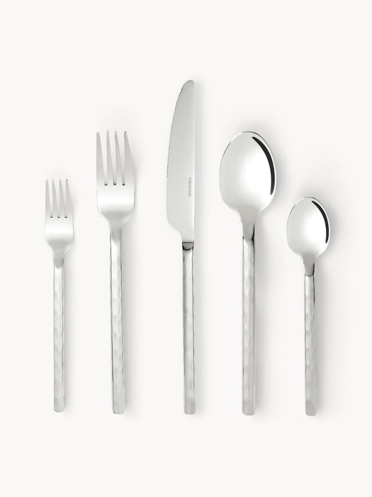 Miles Highly Polished Cutlery Set with Hammered Handles, in various set sizes