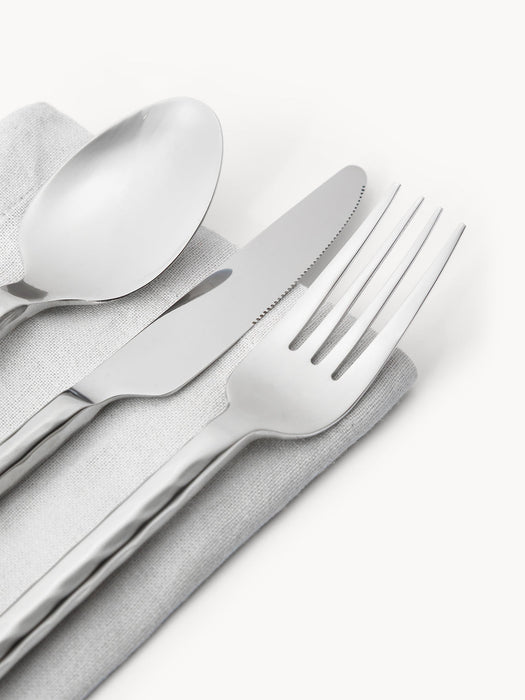 Miles Highly Polished Cutlery Set with Hammered Handles, in various set sizes
