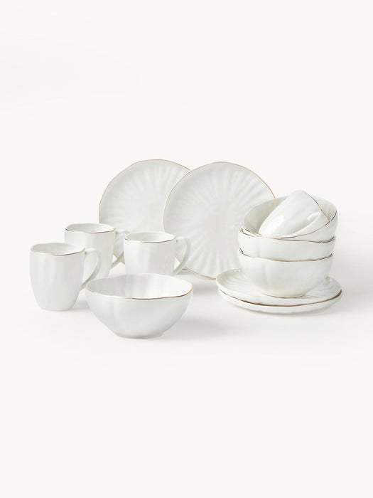 Sali Porcelain Breakfast Set with Embossed Pattern, 4 People, Set of 12