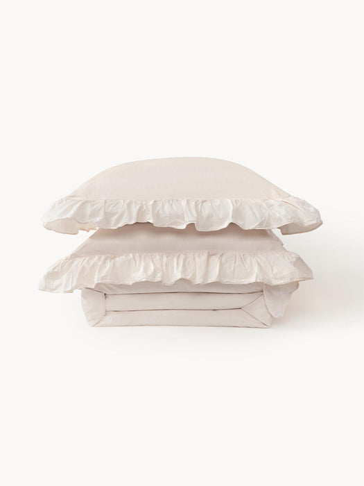 Louane Washed Cotton Percale Duvet Cover with Ruffles