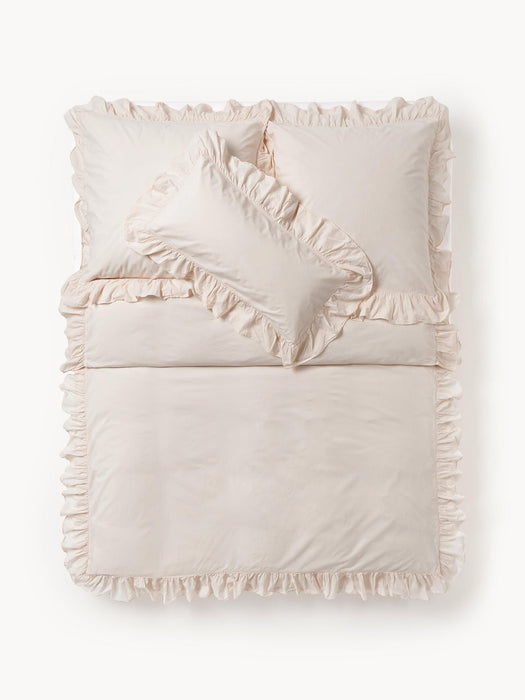 Louane Washed Cotton Percale Duvet Cover with Ruffles