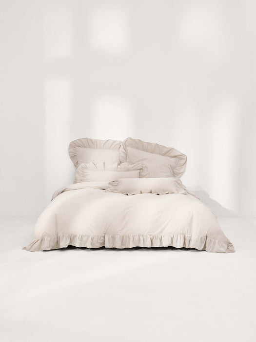 Louane Washed Cotton Percale Duvet Cover with Ruffles