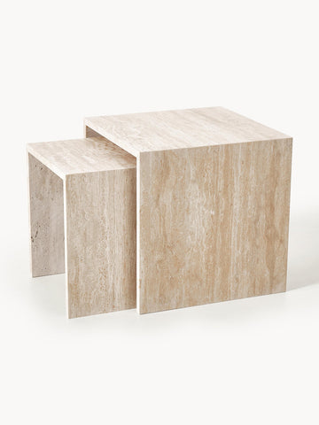 Varu Travertine Side Tables, Set of 2