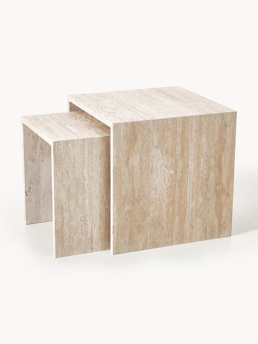 Varu Travertine Side Tables, Set of 2