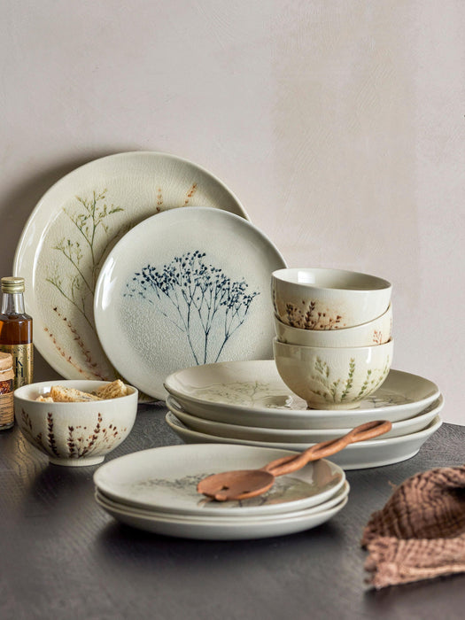 Handmade Tableware Set Bea with Grass Motif, 4 People, Set of 12
