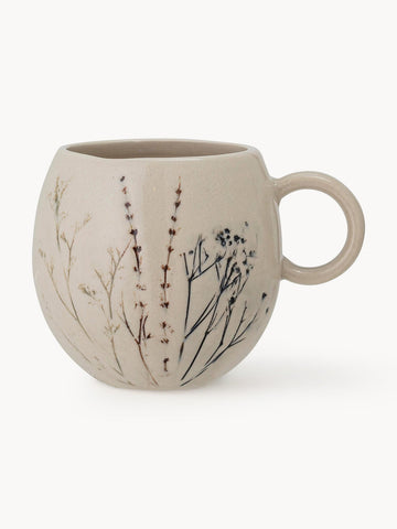 Handmade Mugs Bea with Grass Motif and Crackle Glaze, Set of 2