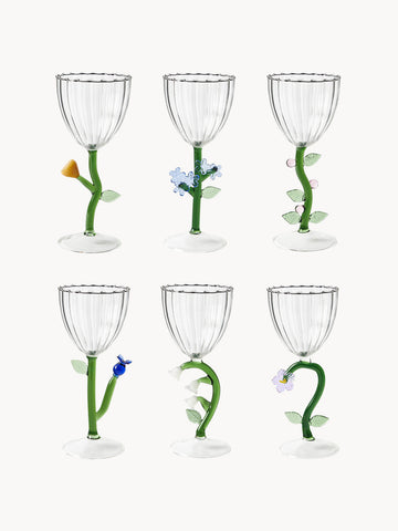 Botanica Handmade Borosilicate Wine Glasses, Set of 6