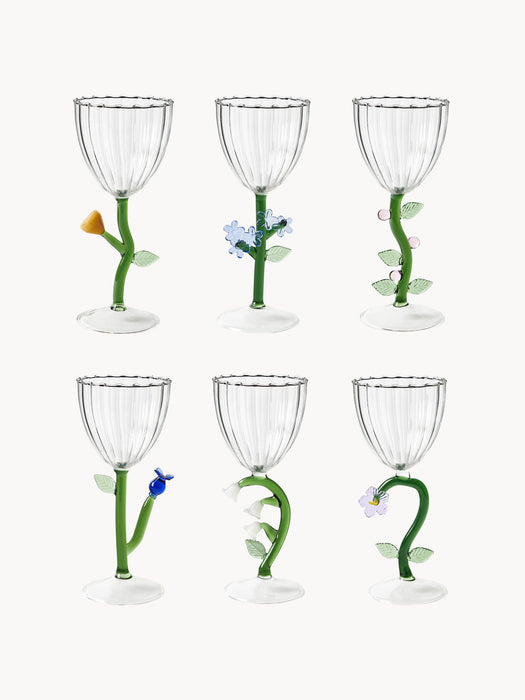Botanica Handmade Borosilicate Wine Glasses, Set of 6
