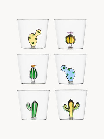 Desert Plants Handmade Borosilicate Tumblers, Set of 6